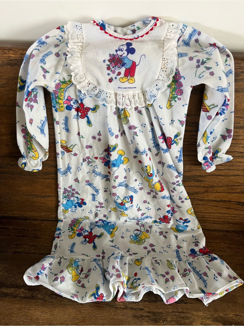 Vintage Mickey Mouse Baby Nightgown - White with Multicolor Print